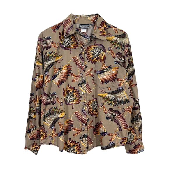 Vintage Rough Rider by Circle T Western Shirt XL Native Headdress Print Country - Picture 1 of 6